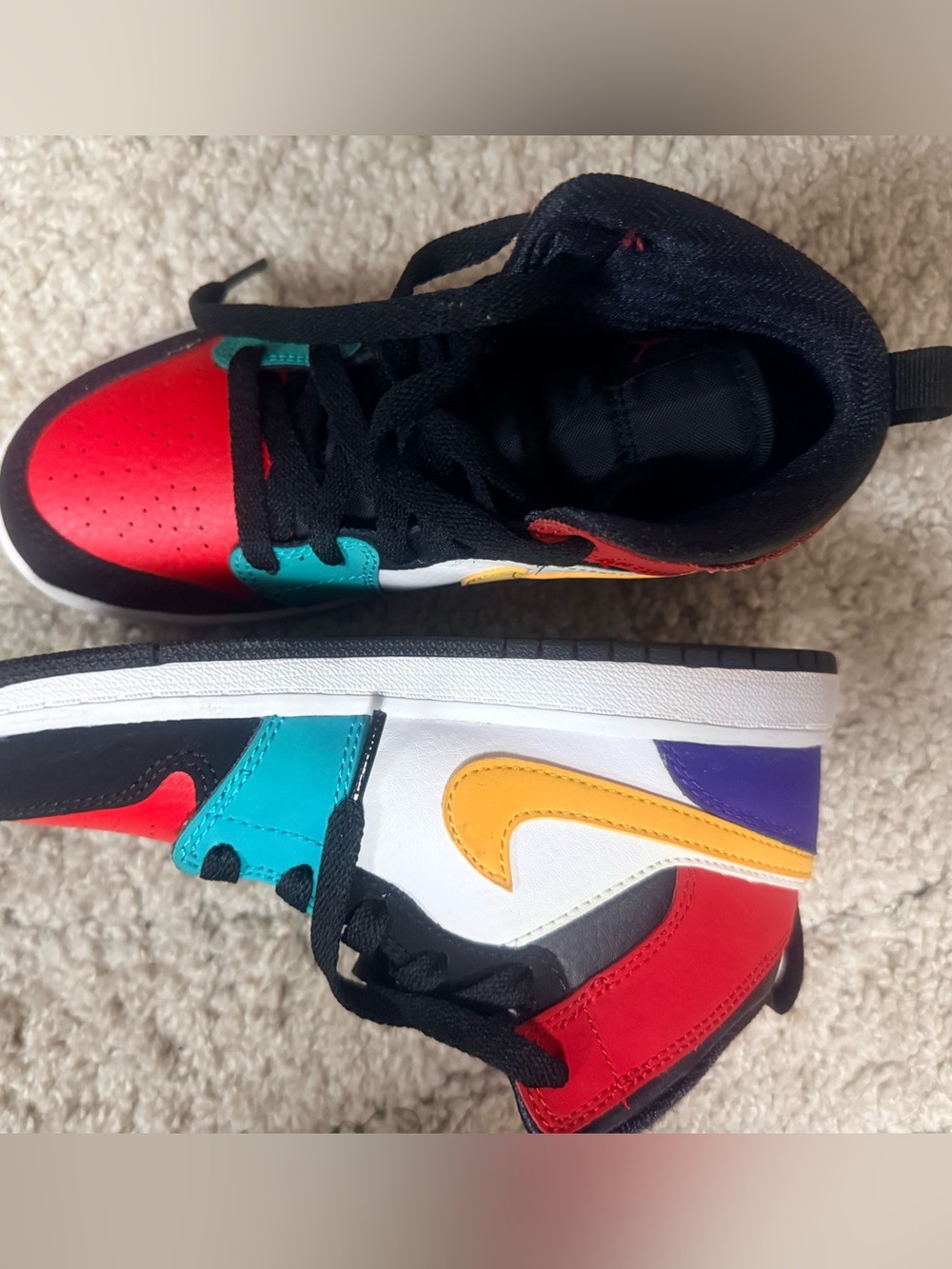 Jordan Kids Multicolor High-Top Sneakers - Red, Teal, Yellow, Purple, Black